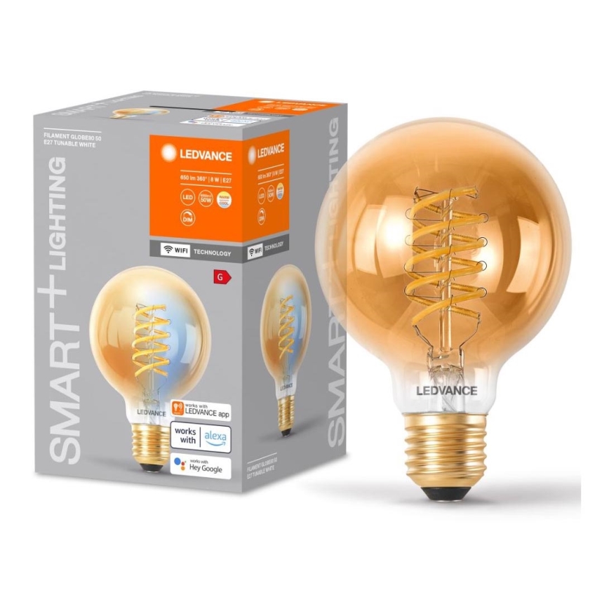 Ampoule à intensité variable LED SMART+ FILAMENT GLOBE G80 E27/8W/230V 2200-5000K Wi-Fi - Ledvance