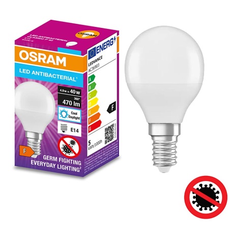 Ampoule antibactérienne LED P40 E14/4,9W/230V 6500K - Osram