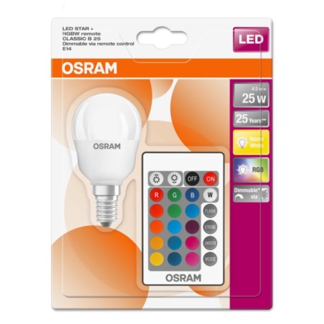 Ampoule dimmable LED RGBW STAR E14/4,5W/230V 2700K + Télécommande - Osram