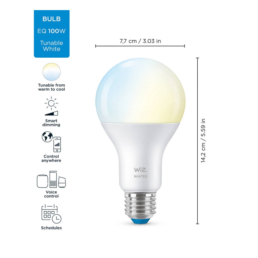 Ampoule LED à intensité variable A67 E27/13W/230V 2700-6500K CRI 90 Wi-Fi - WiZ