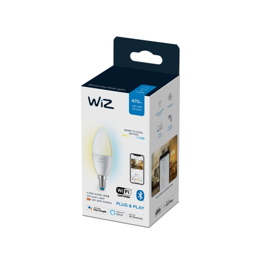 Ampoule LED à intensité variable C37 E14/4,9W/230V 2700-6500K CRI 90 Wi-Fi - WiZ