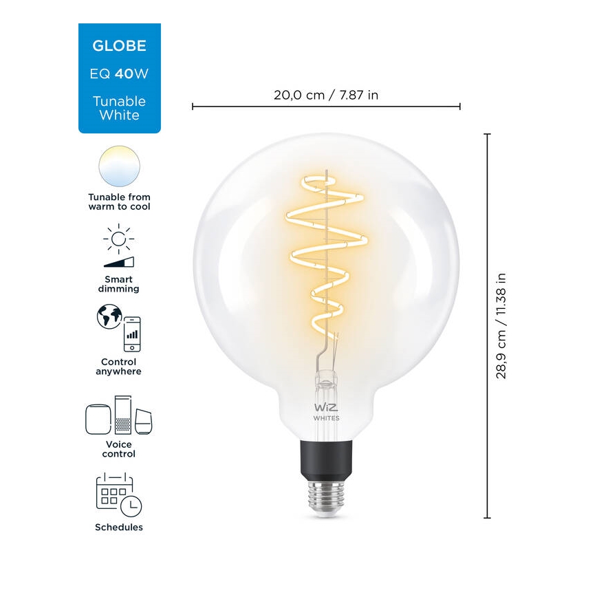 Ampoule LED à intensité variable FILAMENT G200 E27/6,5W/230V 2700-6500K CRI 90 Wi-Fi - WiZ