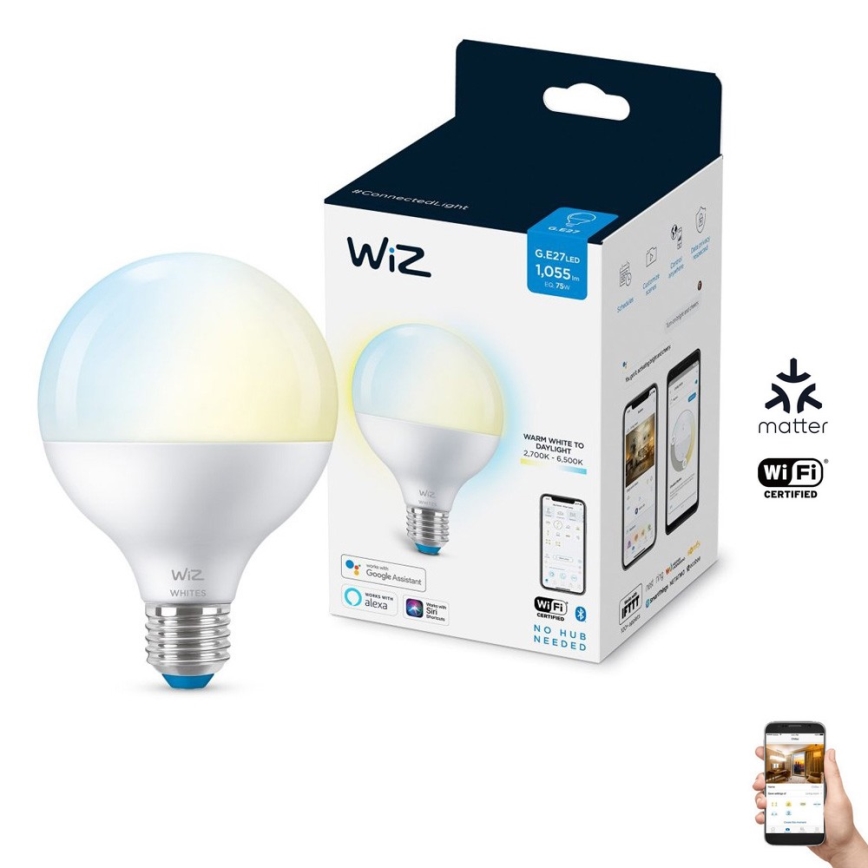 Ampoule LED à intensité variable G95 E27/11W/230V 2700-6500K CRI 90 Wi-Fi - WiZ