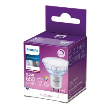 Ampoule LED à intensité variable Philips GU10/6,2W/230V 3000K CRI 90