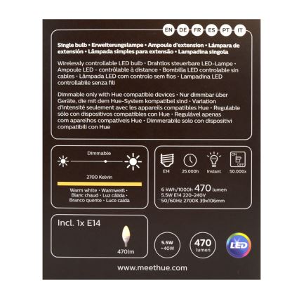 Ampoule LED à intensité variable Philips Hue WHITE E14/5,5W/230V 2700K