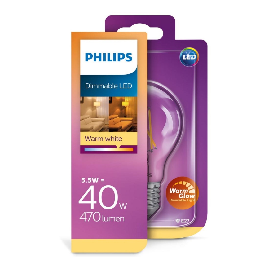 Ampoule LED à intensité variable Philips Warm Glow E27/5,5W/230V 2200-2700K