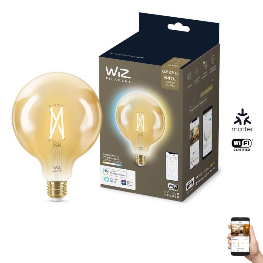 Ampoule LED à intensité variable VINTAGE FILAMENT G125 E27/6,7W/230V 2000-5000K CRI 90 Wi-Fi - WiZ