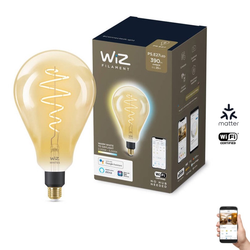 Ampoule LED à intensité variable VINTAGE FILAMENT PS160 E27/6,5W/230V 2000-5000K CRI 90 Wi-Fi -WiZ