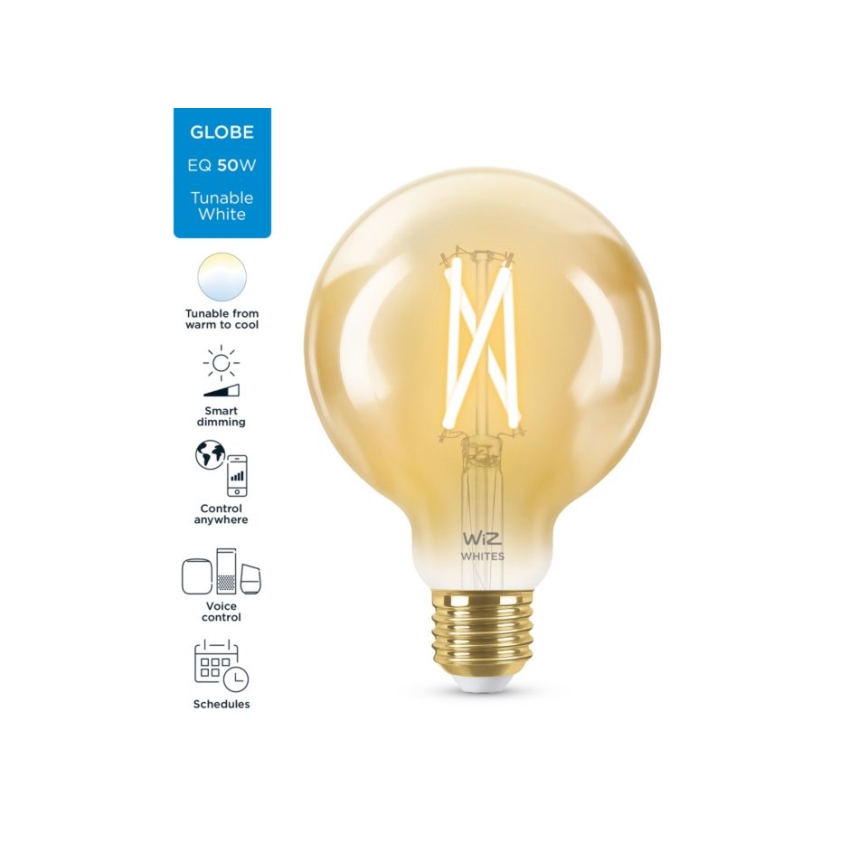 Ampoule LED à intensité variable VINTAGE FILAMENT G95 E27/6,7W/230V 2000-5000K CRI 90 Wi-Fi - WiZ
