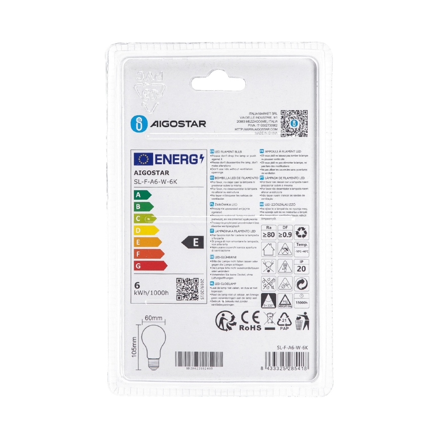 Ampoule LED A60 E27/6W/230V 6500K 330° - Aigostar
