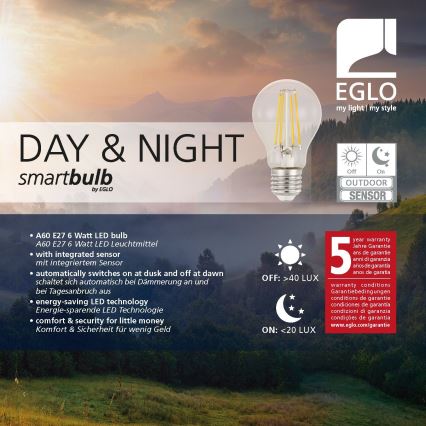 Ampoule LED avec détecteur VINTAGE A60 E27/6W/230V 3000K - Eglo 11886