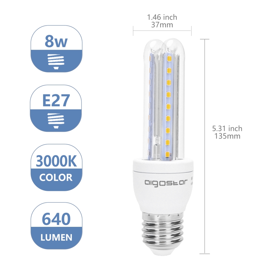 Ampoule LED B5 E27/8W/230V 3000K - Aigostar