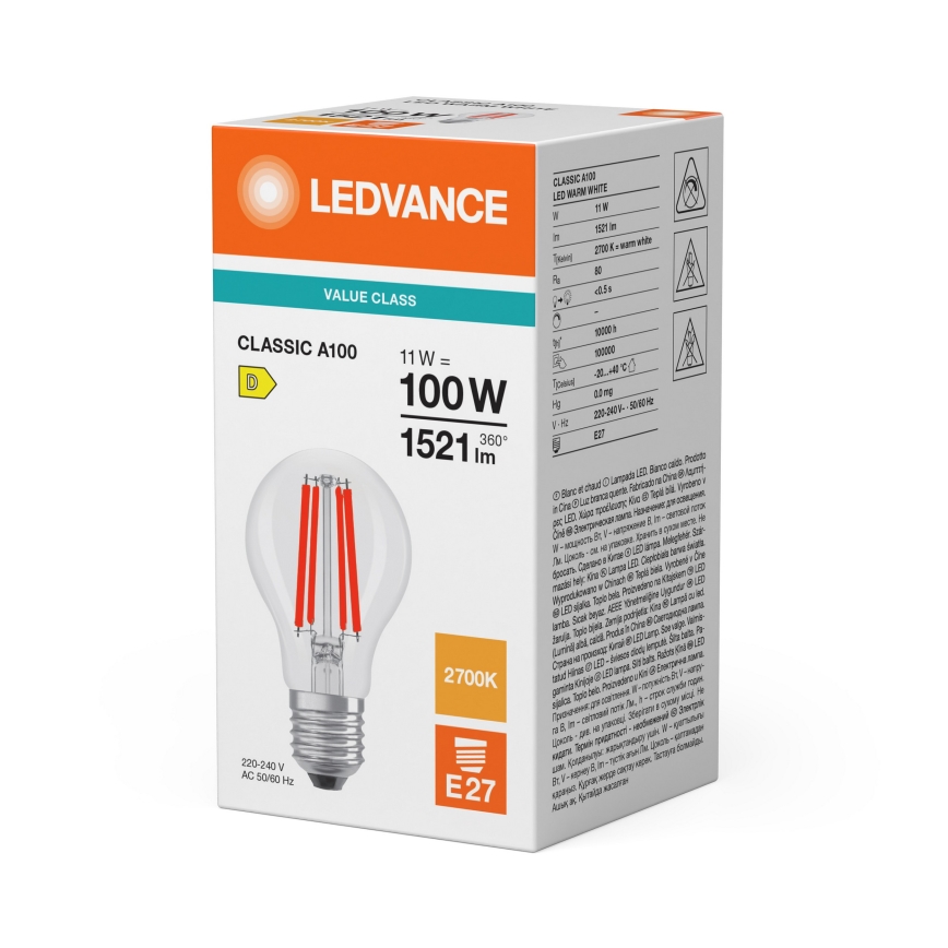 Ampoule LED CLASSIC FILAMENT A60 E27/11W/230V 2700K - Ledvance