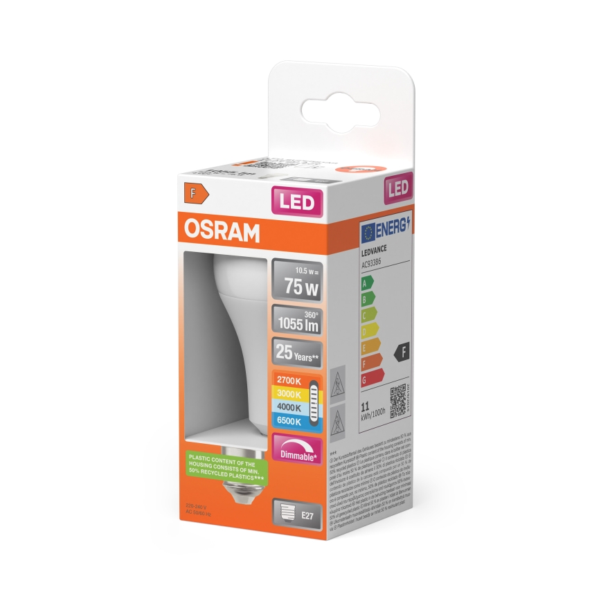 Ampoule LED dimmable CLASSIC A60 E27/10,5W/230V 2700/3000/4000/6500K - Osram