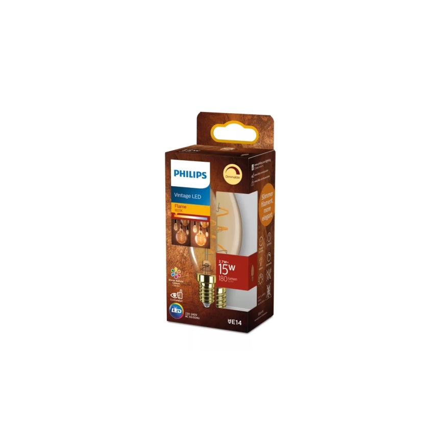 Ampoule LED dimmable VINTAGE Philips B35 E14/2,7W/230V 1800K IRC 90