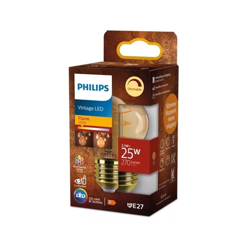 Ampoule LED dimmable VINTAGE Philips P45 E27/3,1W/230V 2200K IRC 90