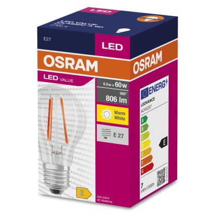 Ampoule LED FILAMENT A60 E27/6,5W/230V 2700K - Osram