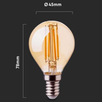 Ampoule LED FILAMENT AMBRE P45 E14/4W/230V 2200K