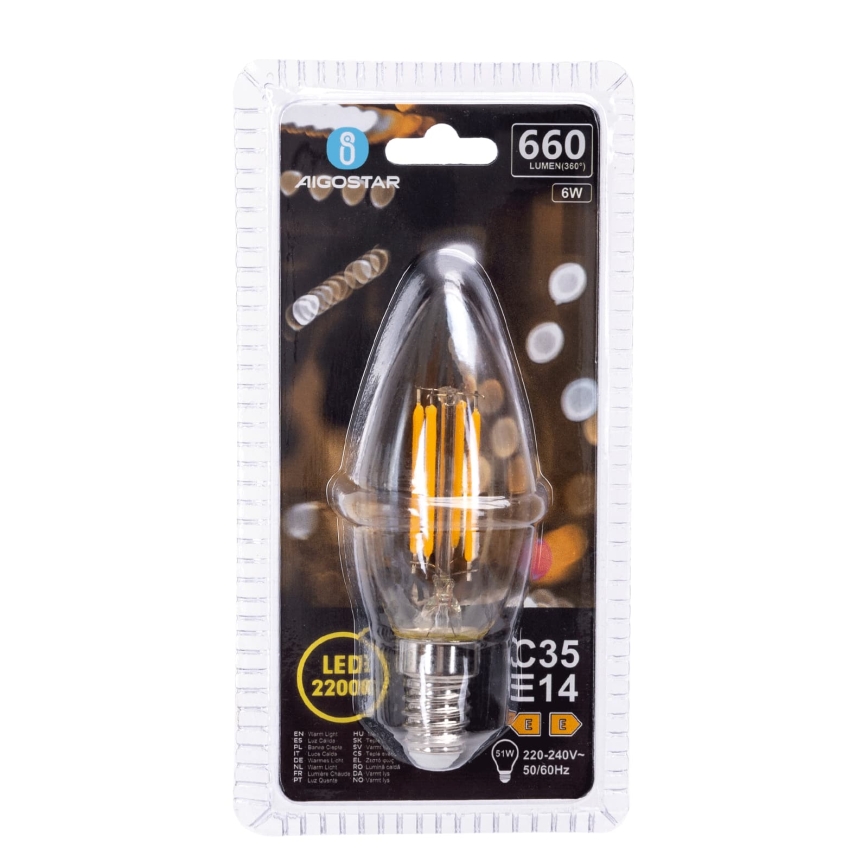 Ampoule LED FILAMENT C35 E14/6W/230V 2200K - Aigostar