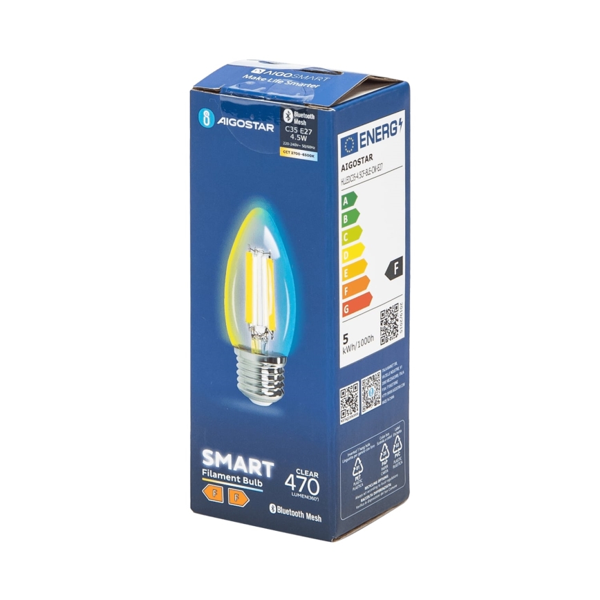 Ampoule à intensité variable LED FILAMENT MESH Smart C35 E27/4,5W/230V 2700-6500K - Aigostar