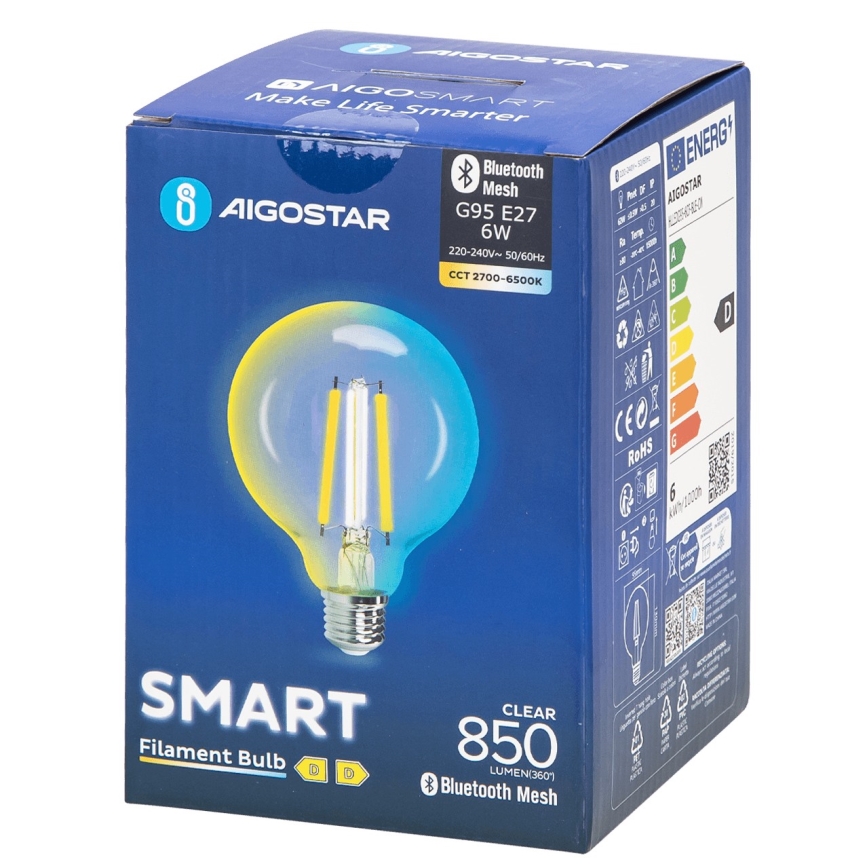 Ampoule à intensité variable LED FILAMENT MESH Smart G95 E27/6W/230V 2700-6500K - Aigostar