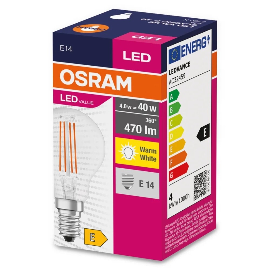 Ampoule LED FILAMENT P40 E14/4W/230V 2700K - Osram