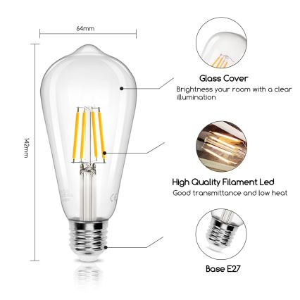 Ampoule LED FILAMENT ST64 E27/4W/230V 2700K - Aigostar