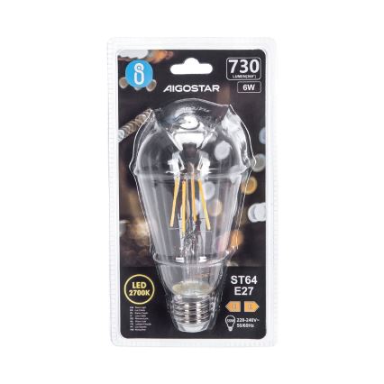 Ampoule LED FILAMENT ST64 E27/6W/230V 2700K - Aigostar