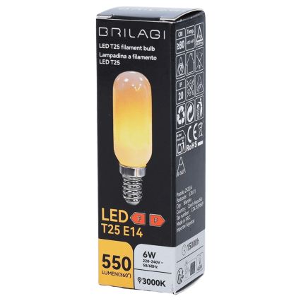 Ampoule LED filament T25 E14/6W/230V 3000K - BRILAGI