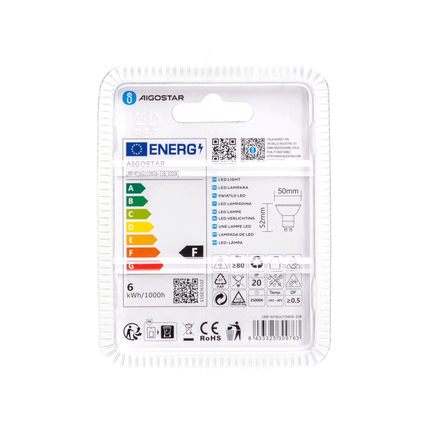 Ampoule LED GU10/6W/230V 3000K - Aigostar