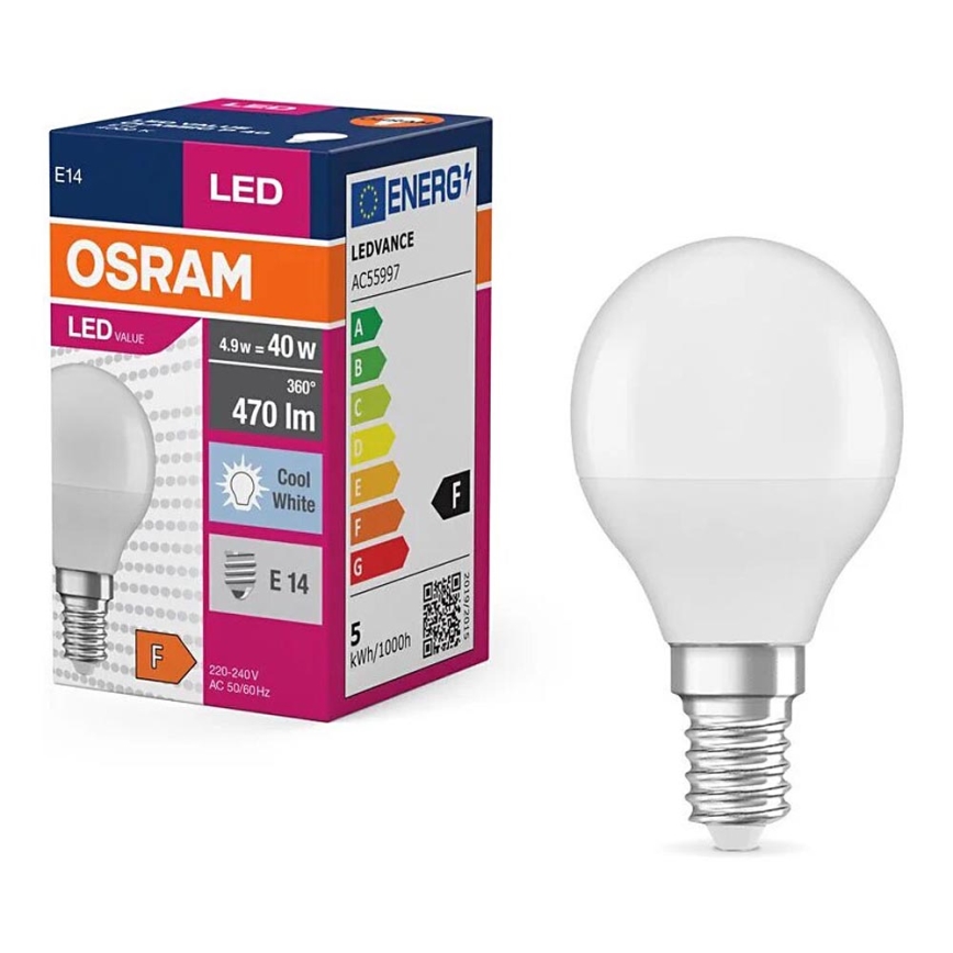 Ampoule LED P40 E14/4,9W/230V 4000K - Osram