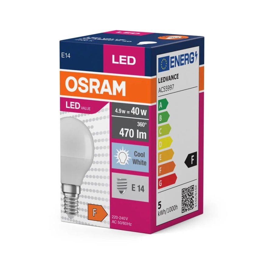 Ampoule LED P40 E14/4,9W/230V 4000K - Osram