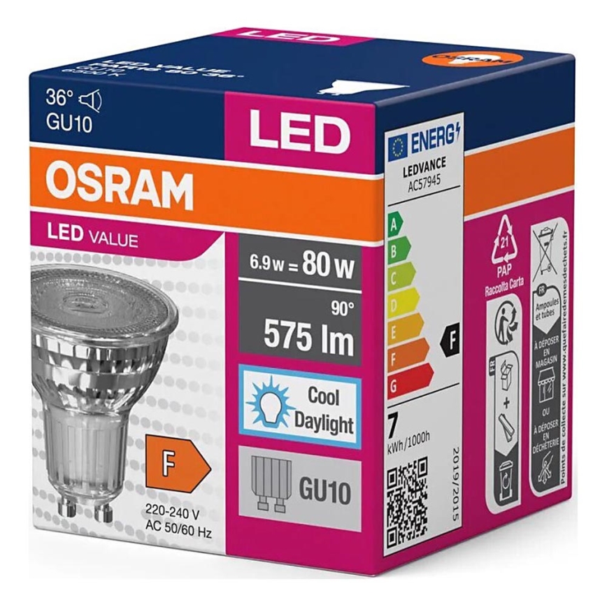 Ampoule LED PAR16 GU10/6,9W/230V 6500K - Osram
