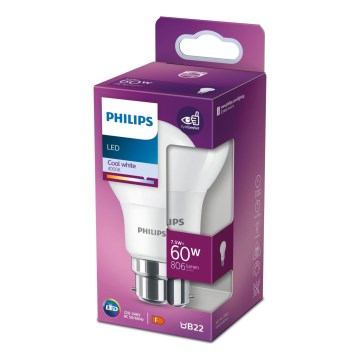 Ampoule LED Philips A60 B22/7,5W/230V 4000K