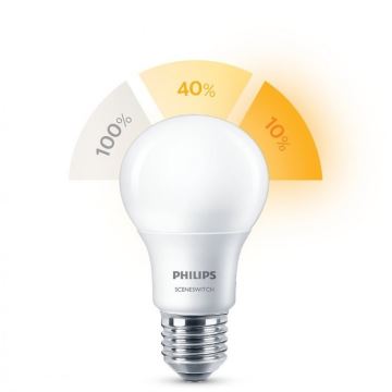 Ampoule LED Philips SCENE SWITCH A60 E27/8W/230V 2200K-2700K