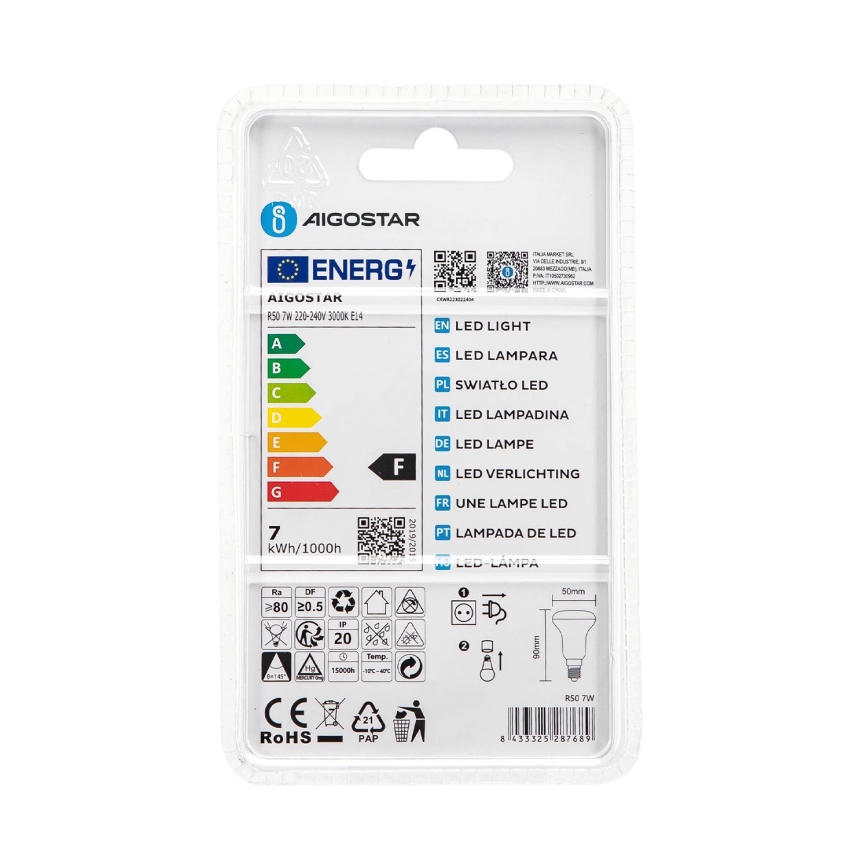 Ampoule LED R50 E14/7W/230V 3000K - Aigostar