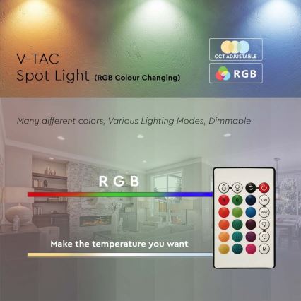 Ampoule LED RGB à intensité variable GU10/4,8W/230V 4000K + télécommande