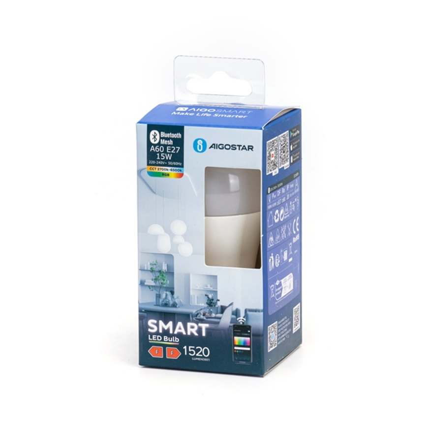 Ampoule à intensité variable LED RGBW MESH Connecté A60 E27/15W/230V 2700-6500K - Aigostar