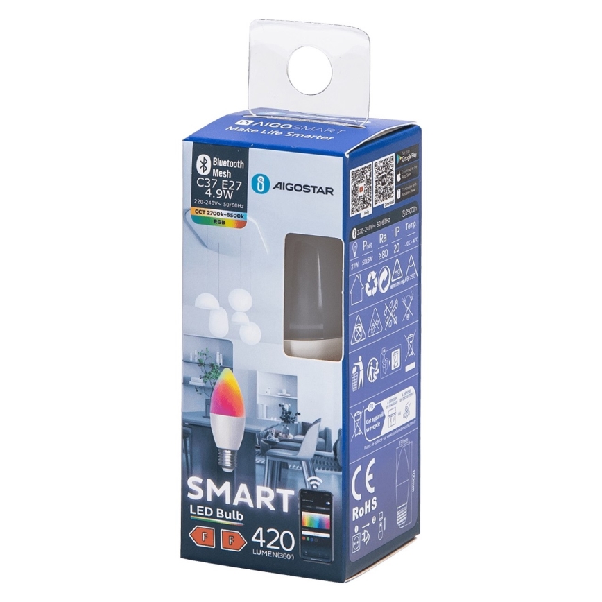 Ampoule à intensité variable LED RGBW C37 E27/4,9W/230V 2700-6500K - Aigostar