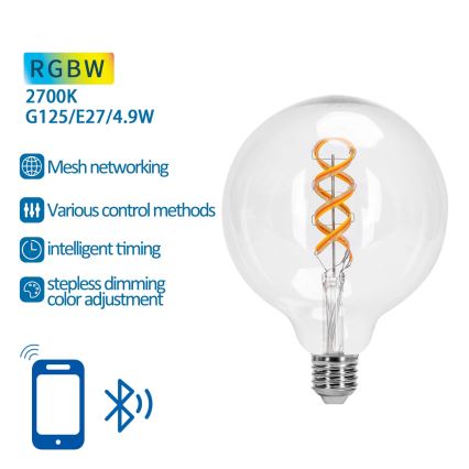 Ampoule à intensité variable LED RGBW FILAMENT MESH Smart G125 E27/4,9W/230V 2700K - Aigostar