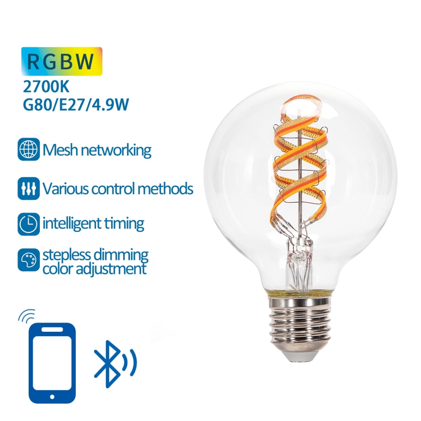 Ampoule à intensité variable LED RGBW FILAMENT MESH Smart G80 E27/4,9W/230V 2700K - Aigostar
