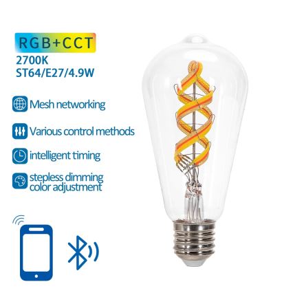 Ampoule LED RGBW FILAMENT ST64 E27/4,9W/230V 2700K - Aigostar