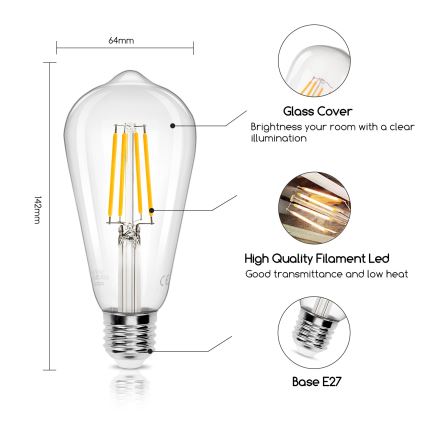 ampoule LED ST64 E27/8W/230V 2700K - Aigostar