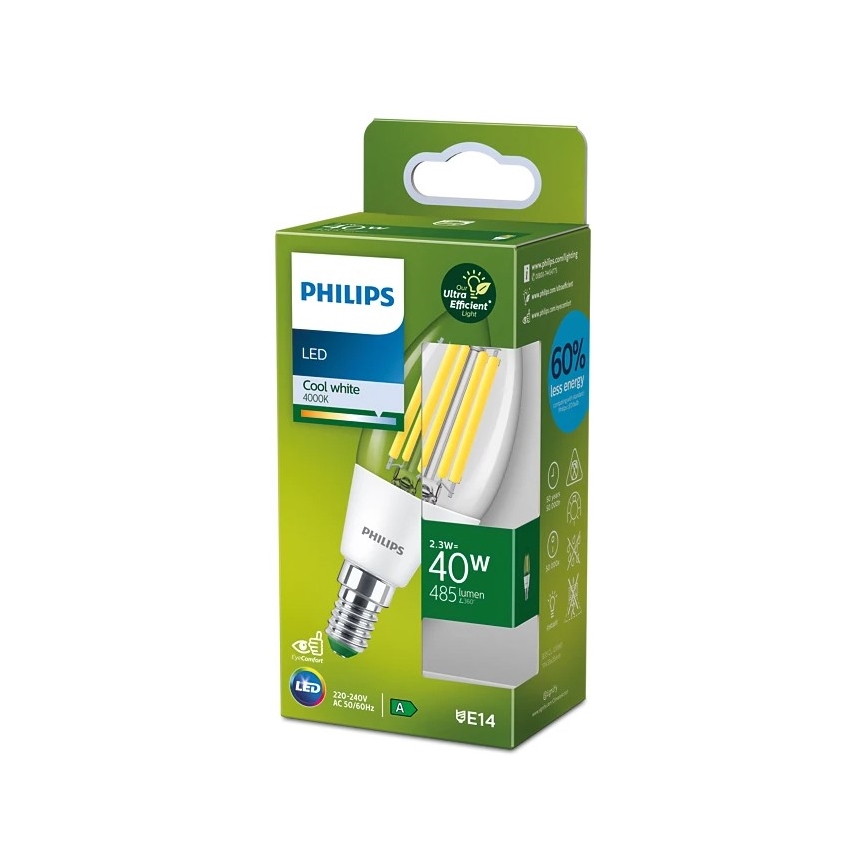 Ampoule LED ULTRAEFFICACE VINTAGE Philips B35 E14/2,3W/230V 4000K