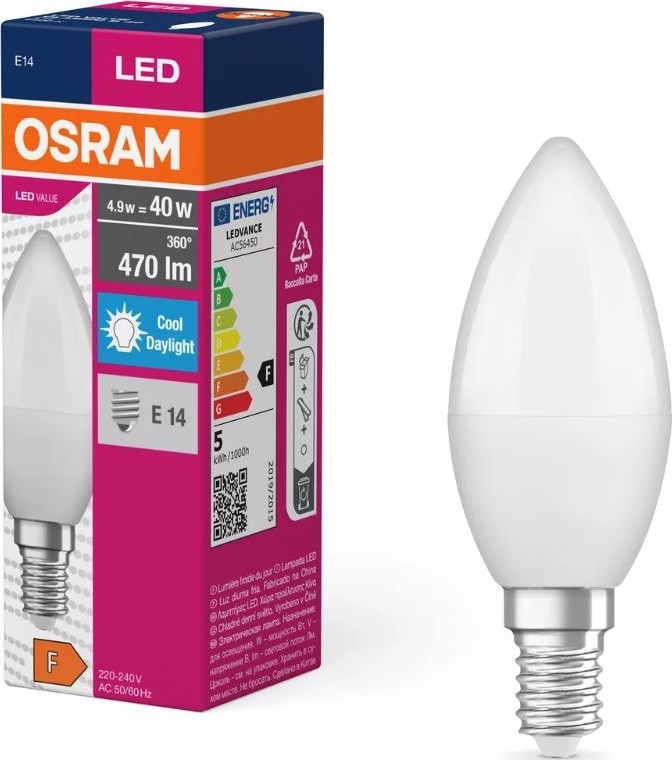 Ampoule LED VALUE B40 E14/4,9W/230V 6500K - Osram