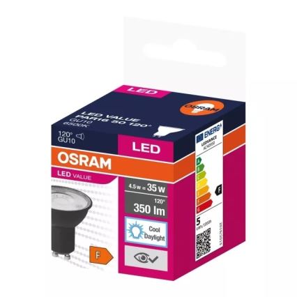 Ampoule LED VALUE PAR16 GU10/4,5W/230V 6500K 120° noir - Osram