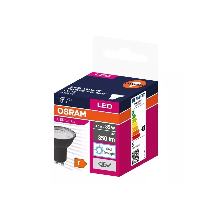 Ampoule LED VALUE PAR16 GU10/4,5W/230V 6500K 120° noir - Osram
