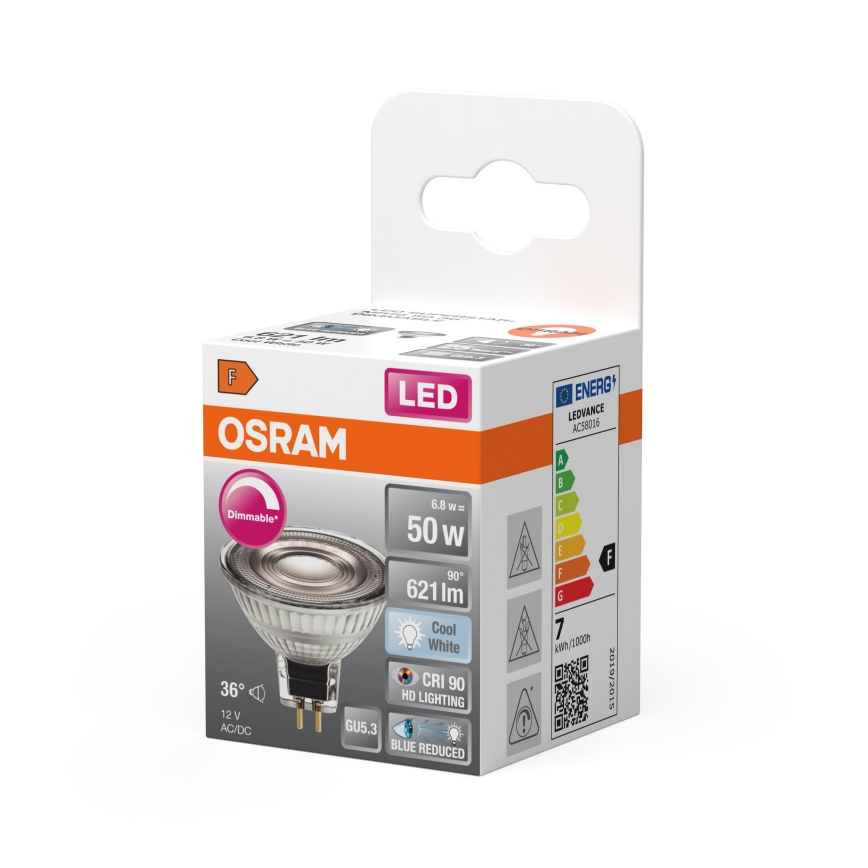 Ampoule LED spot dimmable MR16 GU5,3/6,8W/12V 4000K 36° IRC 90 - Osram