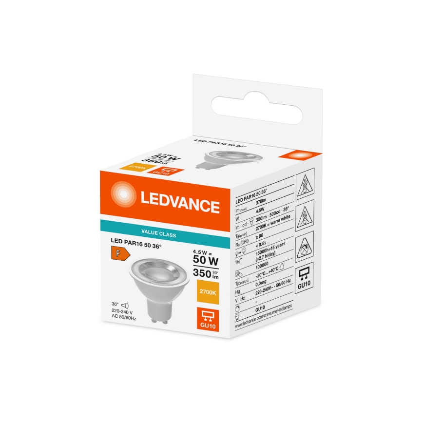 Ampoule spot LED PAR16 GU10/4,5W/230V 2700K 36° - Ledvance