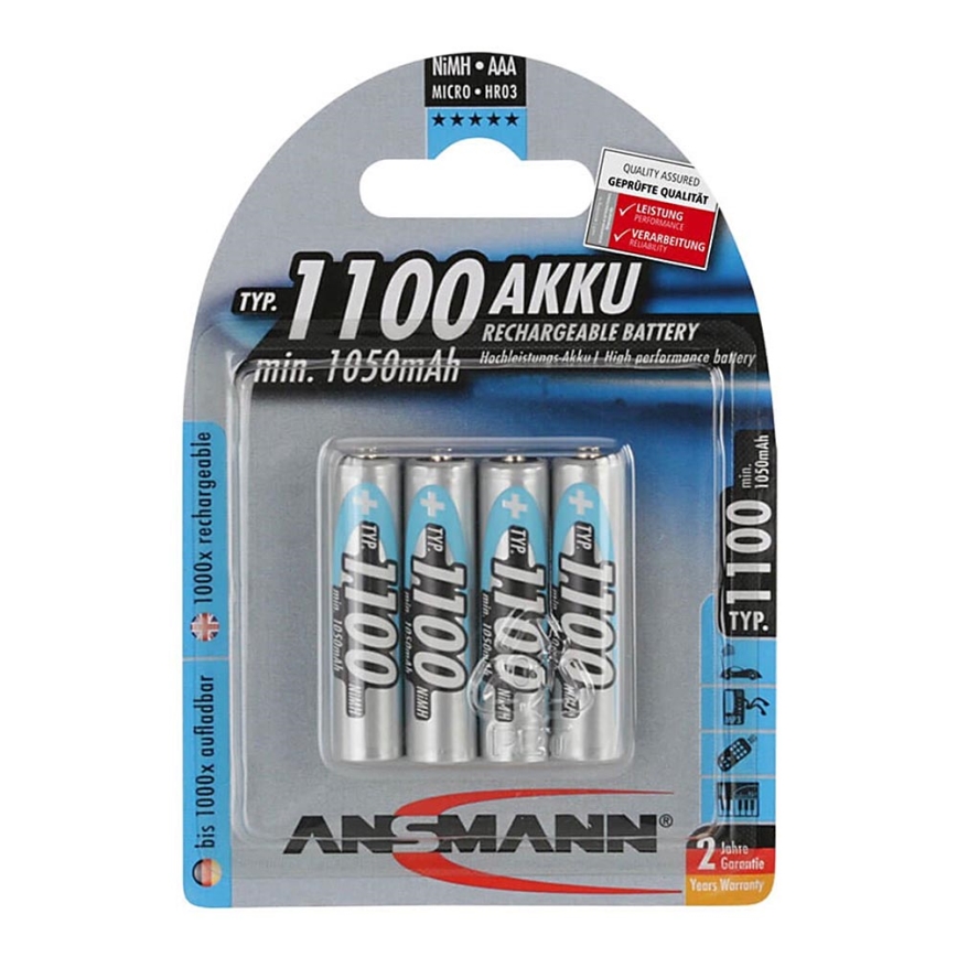 Ansmann 07521 Micro AAA - 4 pc Pile rechargeable AAA NiMH1,2V/1050mAh